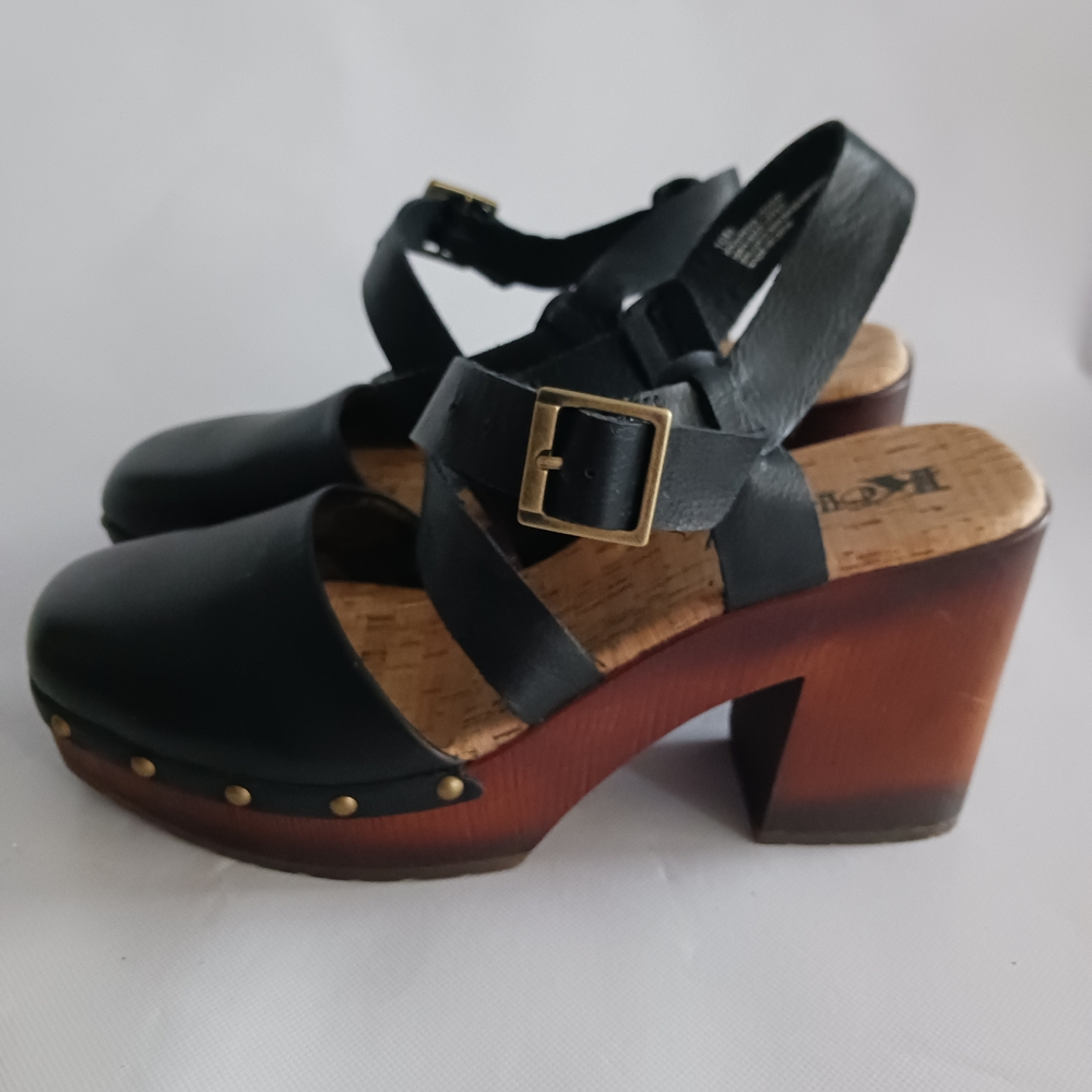 Kork-Ease Black Man-Made Leather Platform Sandals